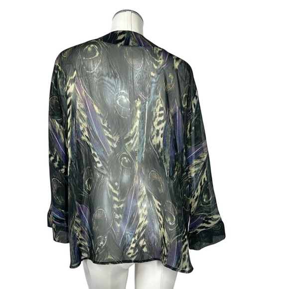 TRAVELSMITH Semi Sheer Open Front Peacock Feather Print Cardigan Women's Size 1X - Picture 4 of 16